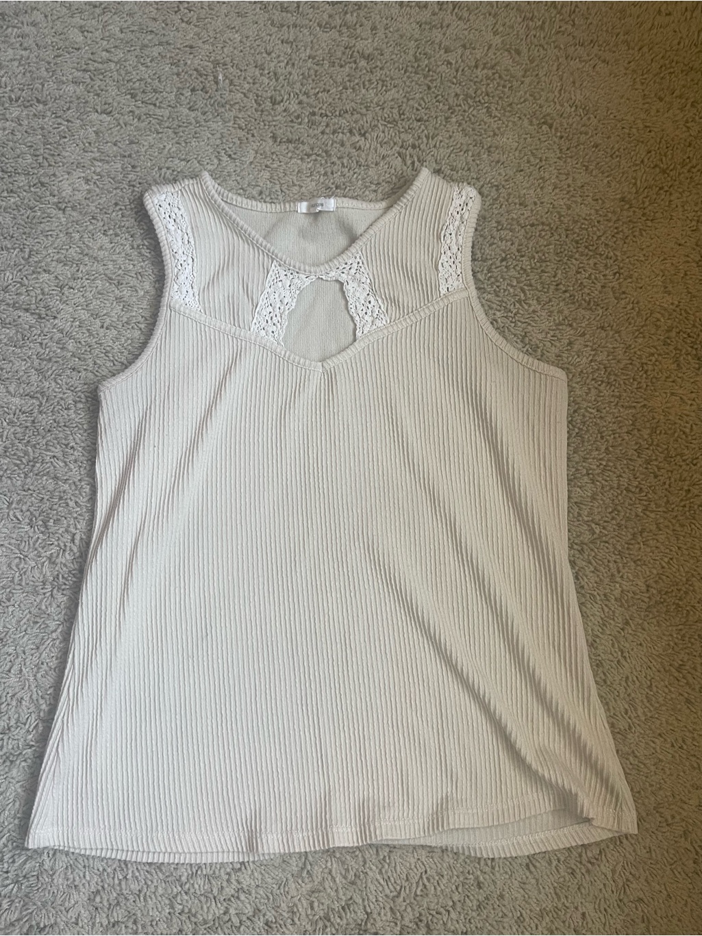 Maurices Cream Ribbed Tank With Lace Keyhole